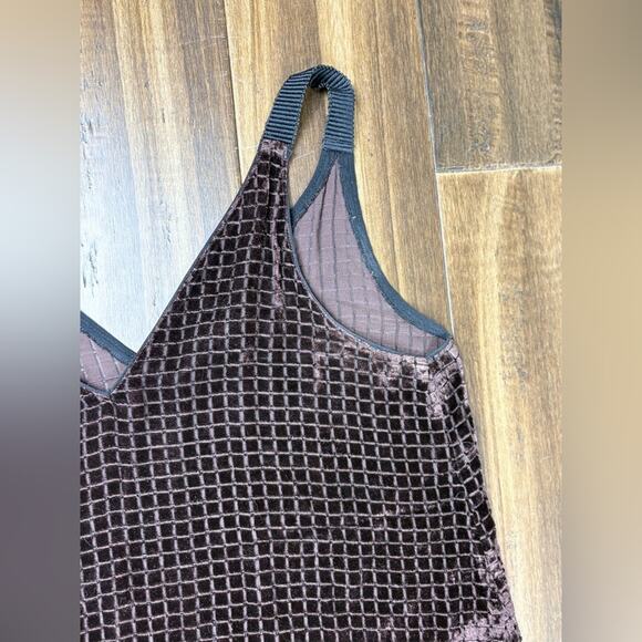 Size 2 Tricot Tank Top Velvet Sparkly grid pattern, sheer, Brown y2k - Picture 5 of 8